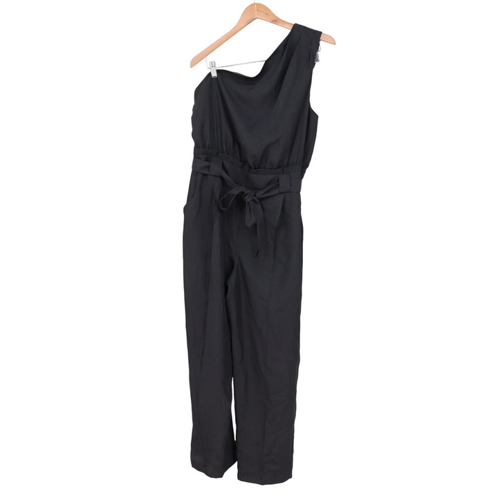 Express Womens Black One Shoulder Tie Waist Wide Leg Jumpsuit L