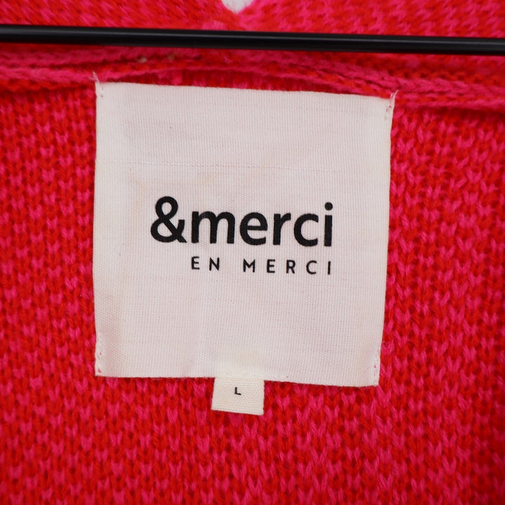 merci Womens Pink Red Colorblock Striped Open Front Cardigan Sweater Large