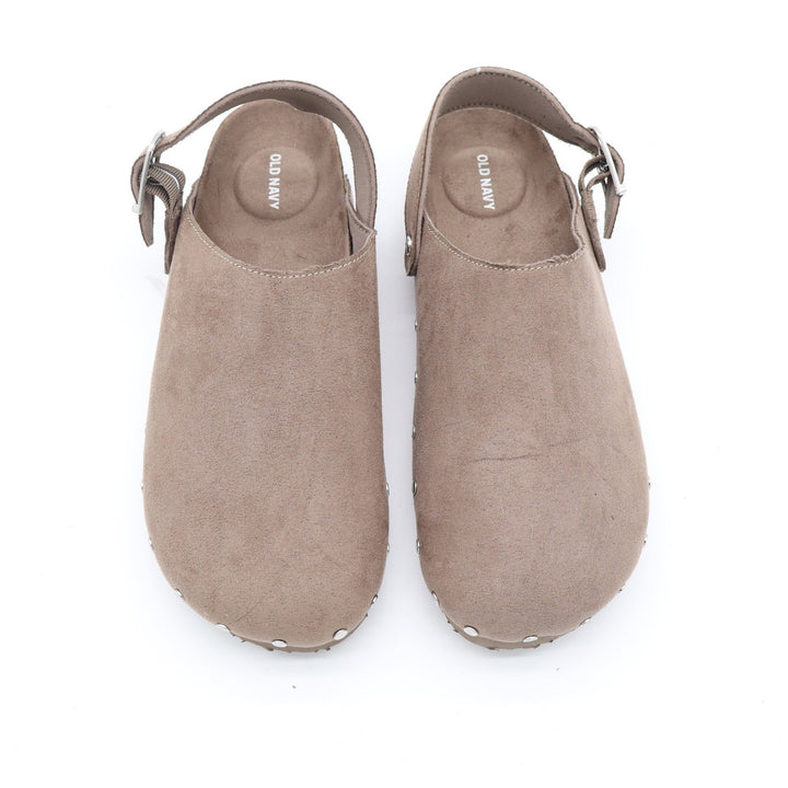Old Navy Womens Studded Backstrap Clogs Taupe Faux Suede Size 8 S/787910-02
