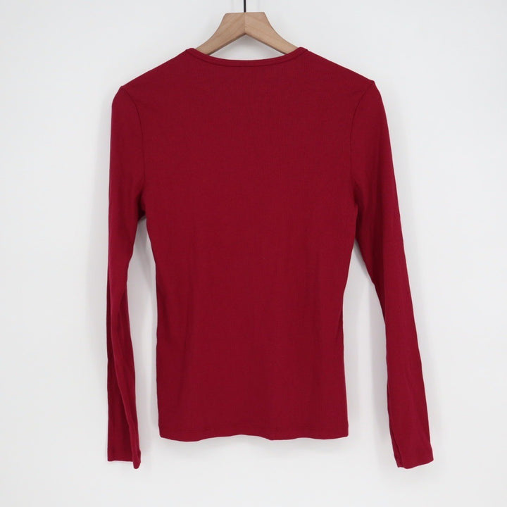 American Giant Womens Long Sleeve Ribbed Knit Crew Neck T Shirt Burgundy Size M