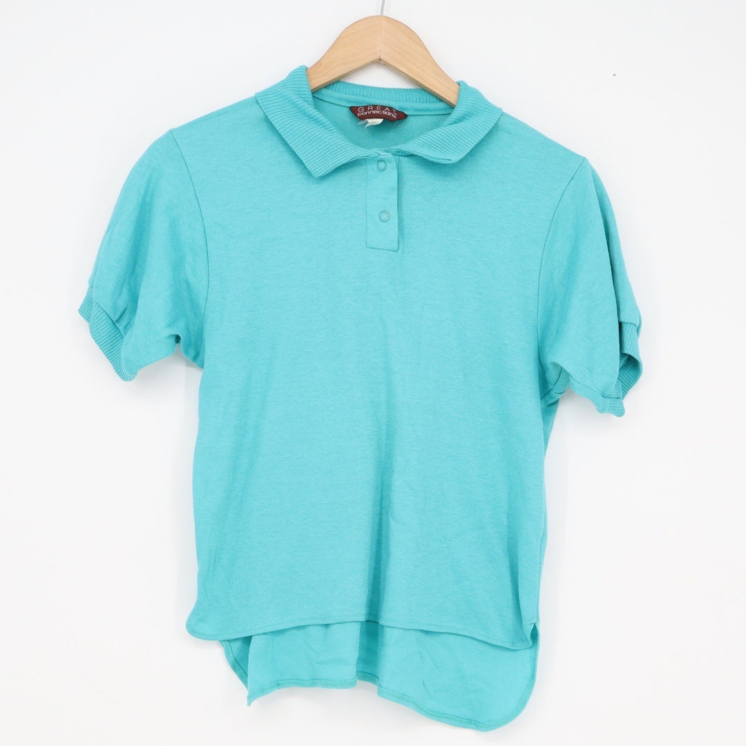Great Connections Vintage Turquoise Teal Short Sleeve Polo Shirt Medium