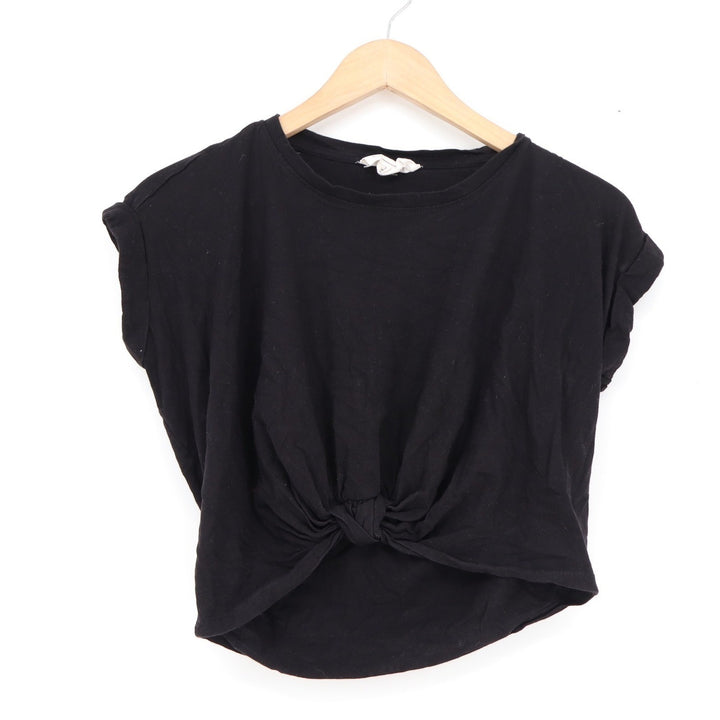 For The Republic Black Front Knot Cropped T-Shirt Womens Size L Cotton Tee