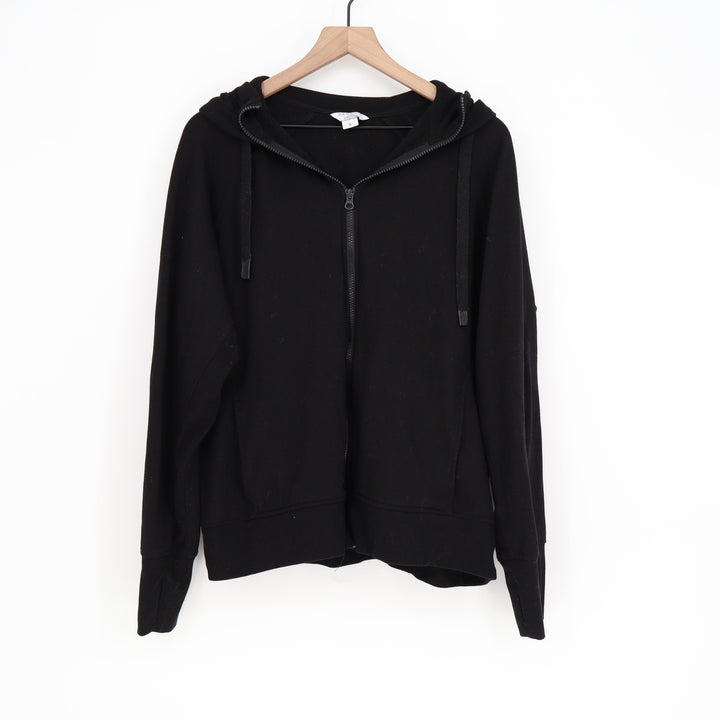 Danskin Womens Black Full Zip Hoodie Sweatshirt Thumbholes XL