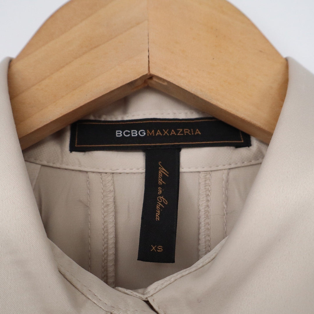 BCBGMAXAZRIA Womens XS Champagne Beige Pleated Short Sleeve Button Up Blouse