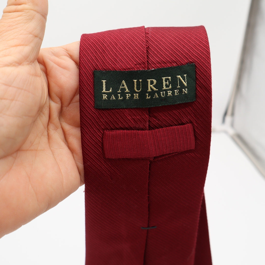 Lauren Ralph Lauren Necktie Mens OS Classic Burgundy Red Ribbed Silk Excellent