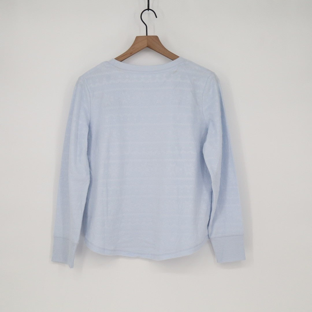 Roudelain Pajama Top Women Small Blue Striped Stretch Ribbed Crew Neck Sleepwear