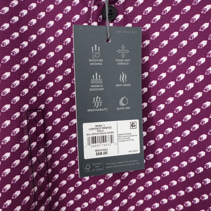 VRST Mens Contrast Printed Polo Shirt Black Cherry Roll Repeat Large NEW