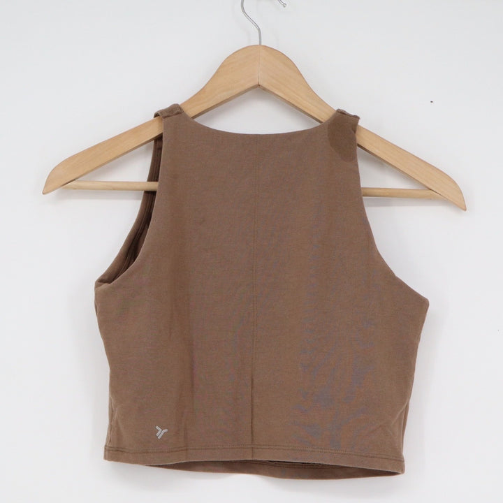 Old Navy Active PowerChill Brown High Neck Crop Tank Top Built-In Bra Medium