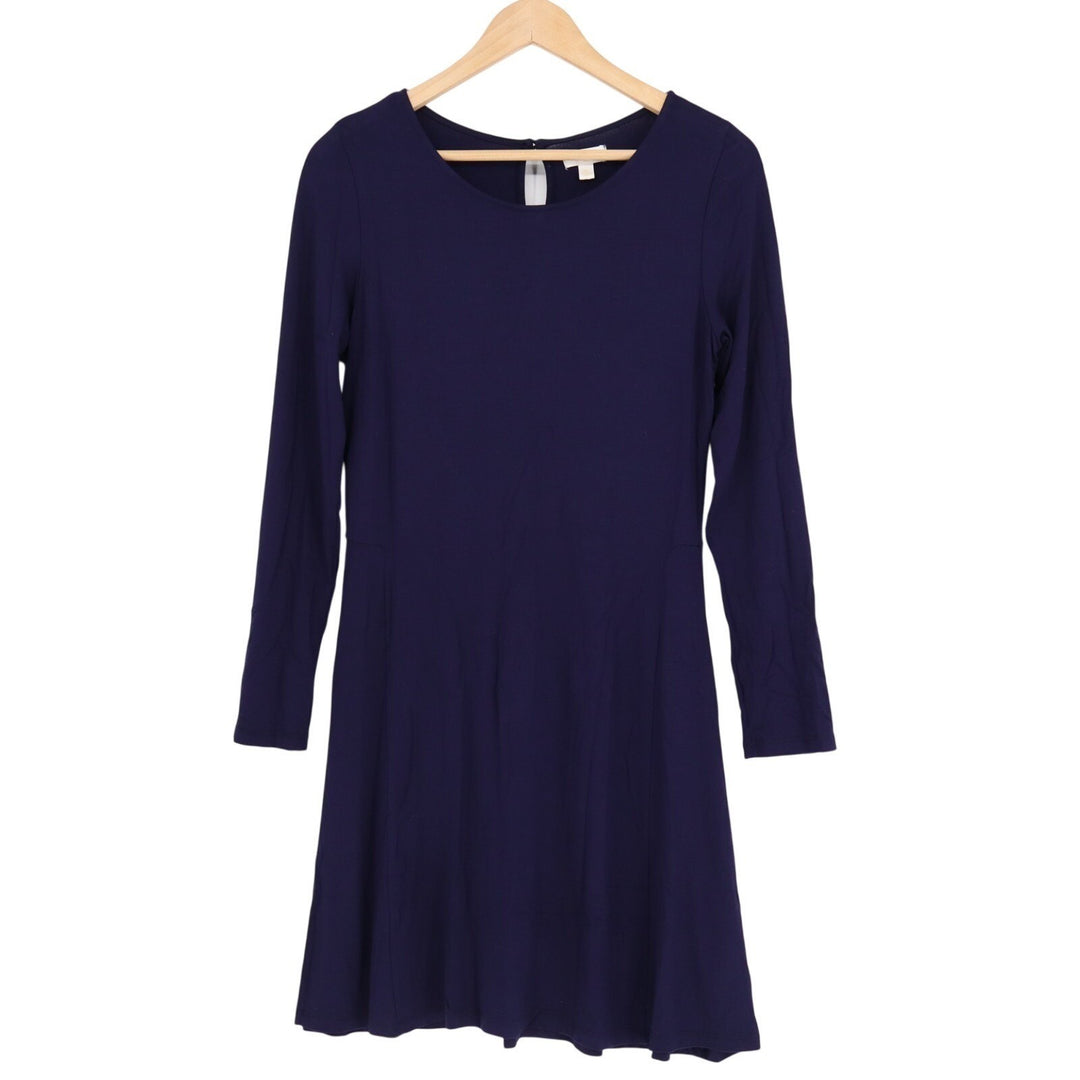 Charming Charlie Fit & Flare Dress Womens Small Navy Blue Stretch Long Sleeve