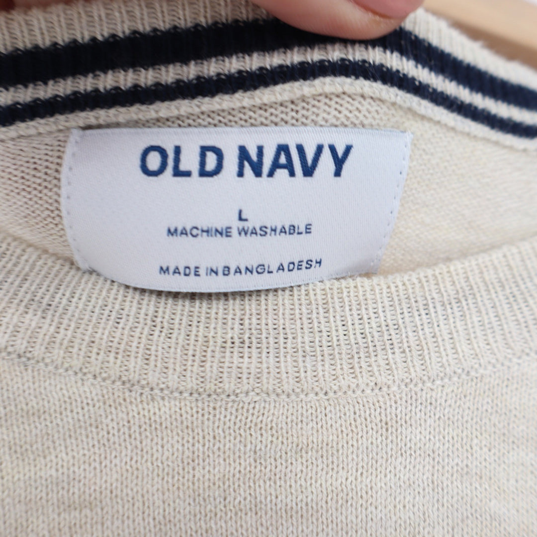 Old Navy Mens Large Oatmeal Beige Raglan Sleeve Crew Neck Cotton Blend Sweater