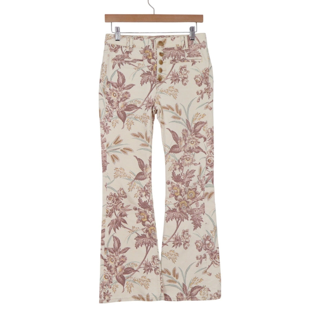 Pilcro Anthropologie High Rise Trouser Bootcut Floral Pants Mauve Cream 27