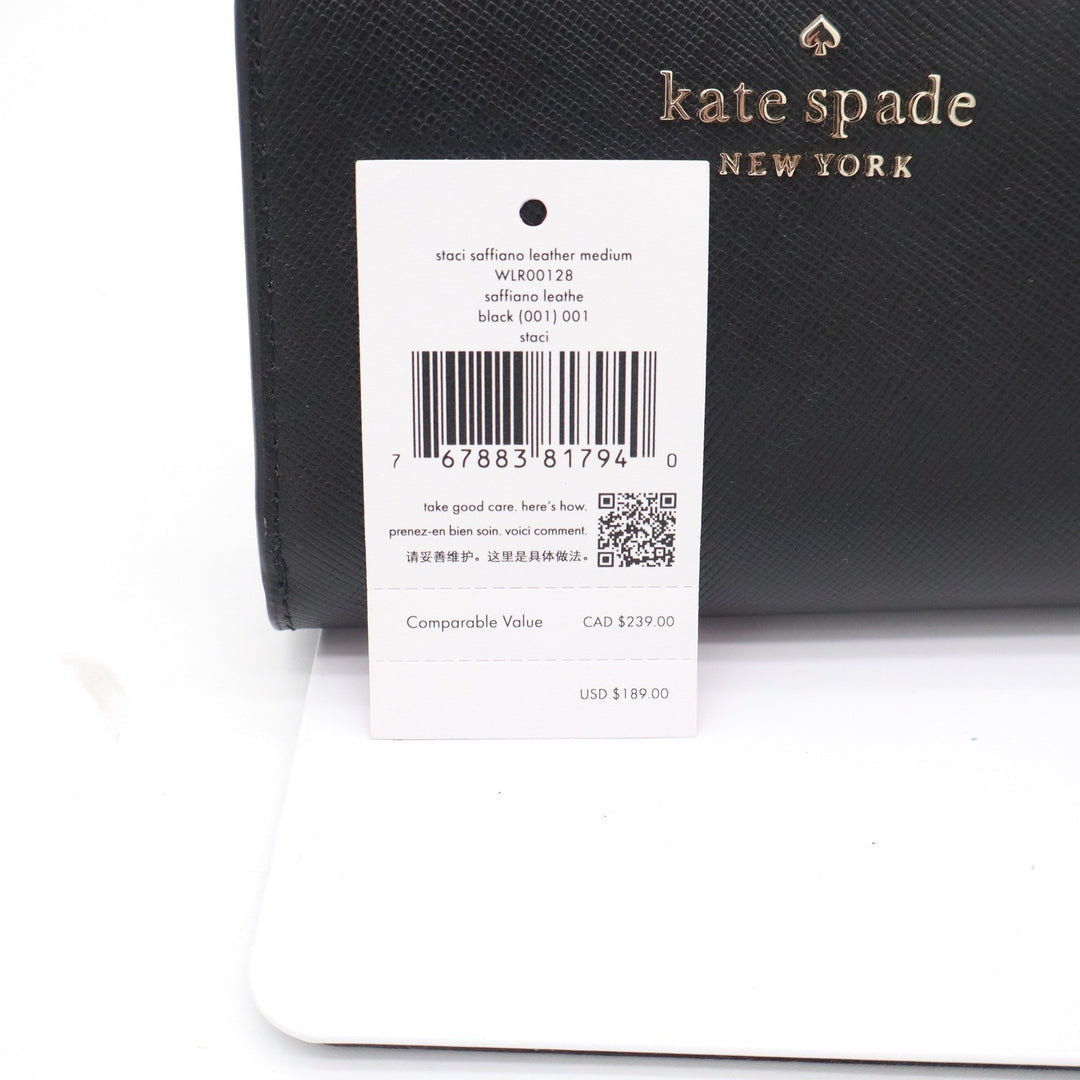 Kate Spade Staci Black Saffiano Leather Medium Bifold Wallet New