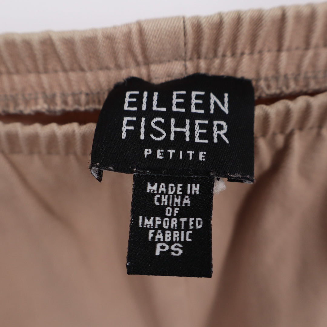 Eileen Fisher Ankle Trousers Women PS Beige Cotton Stretch Side Zip Straight Leg