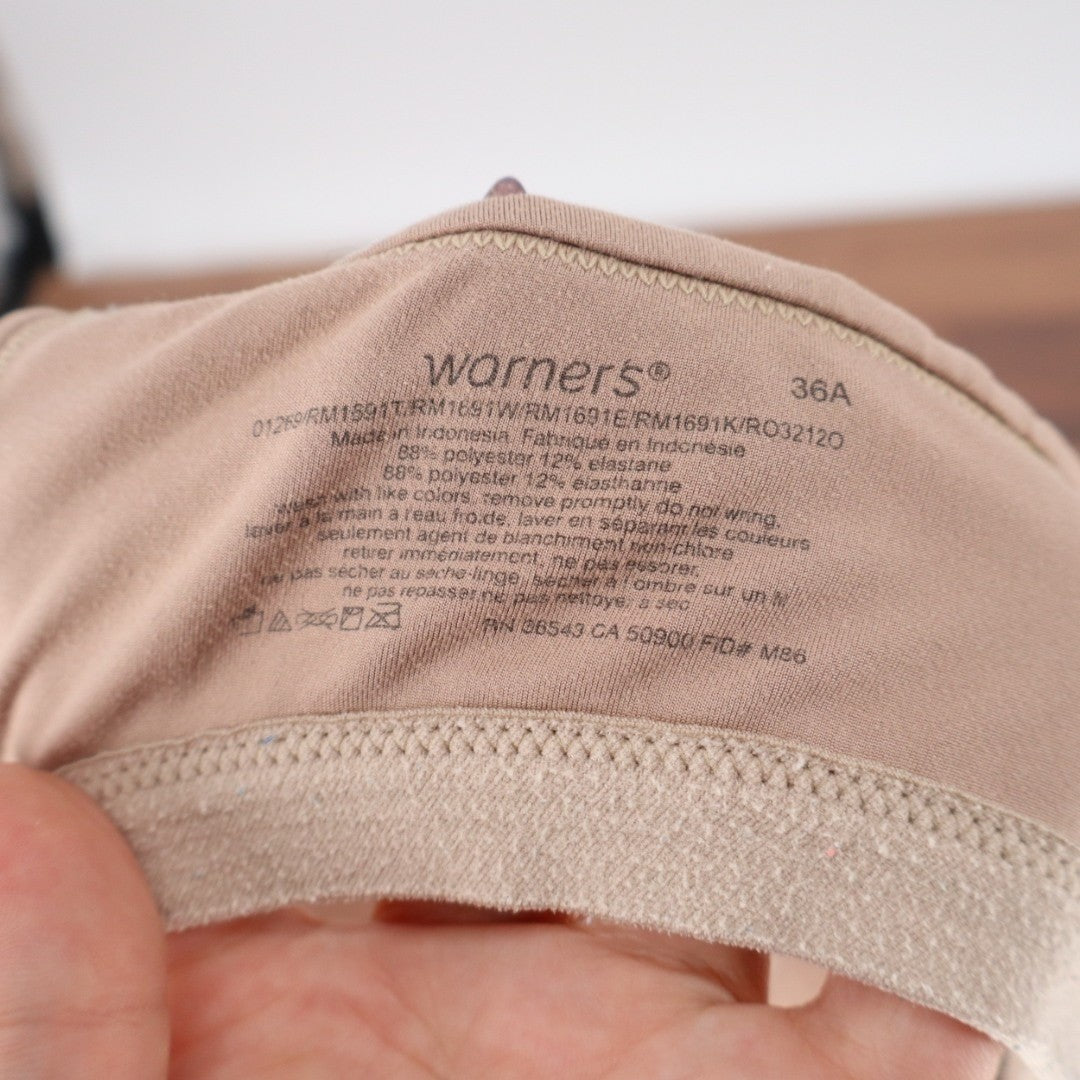 Warners Cloud 9 Super Soft Wireless Lightly Lined Comfort Bra Womens 36A Beige