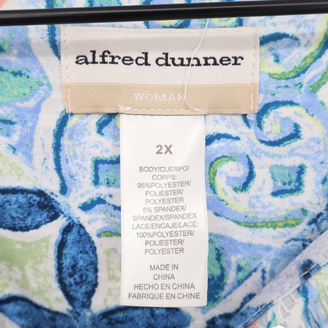 Alfred Dunner Top Womens 2X Pullover Blue Multi Geometric Sequin Excellent
