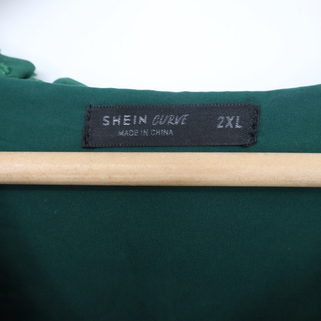 Shein Curve Dark Green Swiss Dot Maxi Dress Plus Size 2XL Smocked Waist Ruffle