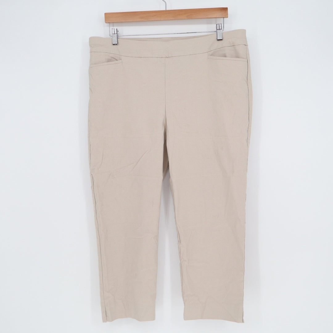 Chicos Brigitte So Slimming Pull On Pants Beige Tan Crop Trousers Size 3 US 16