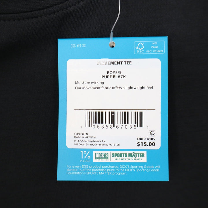DSG Boys Movement Tee Pure Black Short Sleeve Athletic Shirt S 8-9