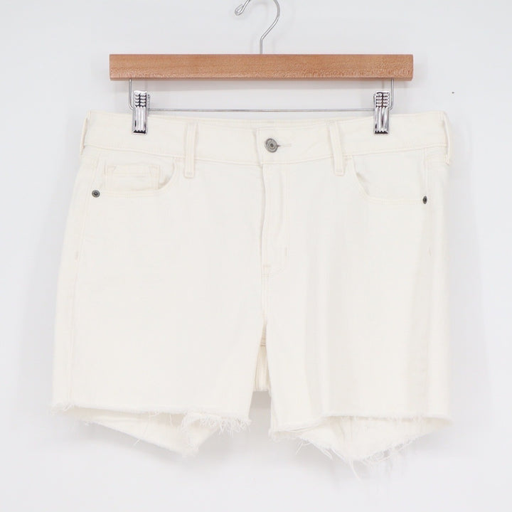 Old Navy Womens Mid-Rise Denim Cut-Off Shorts Cream Off-White Size 8 Raw Hem