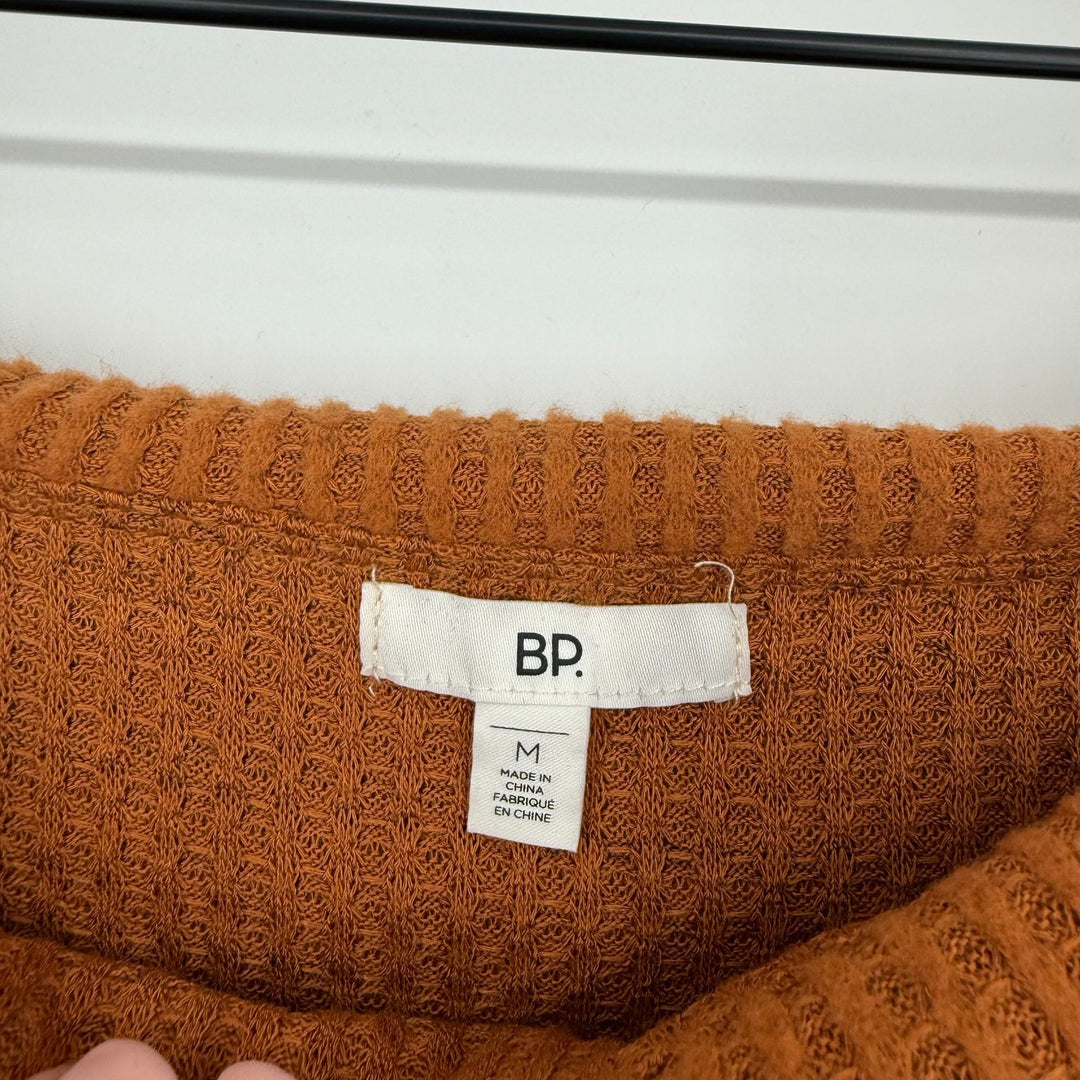 Nordstrom BP. Top Womens Medium Rust Umber Waffle Knit Off the Shoulder Stretch