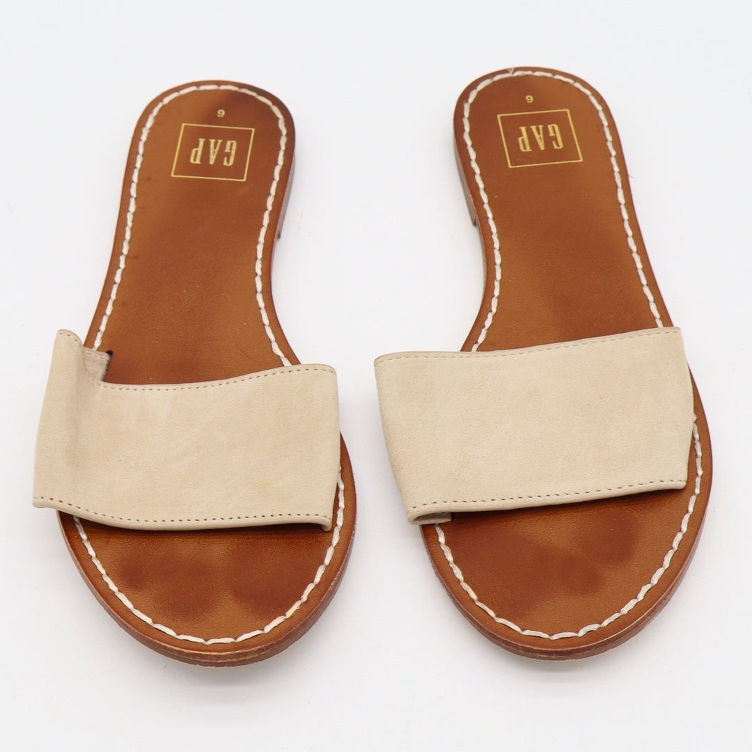 Gap Womens Flat Slide Sandals Iconic Khaki Brown Minimalist Slip On Size 6
