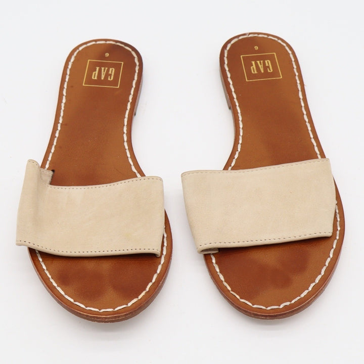 Gap Womens Flat Slide Sandals Iconic Khaki Brown Minimalist Slip On Size 6