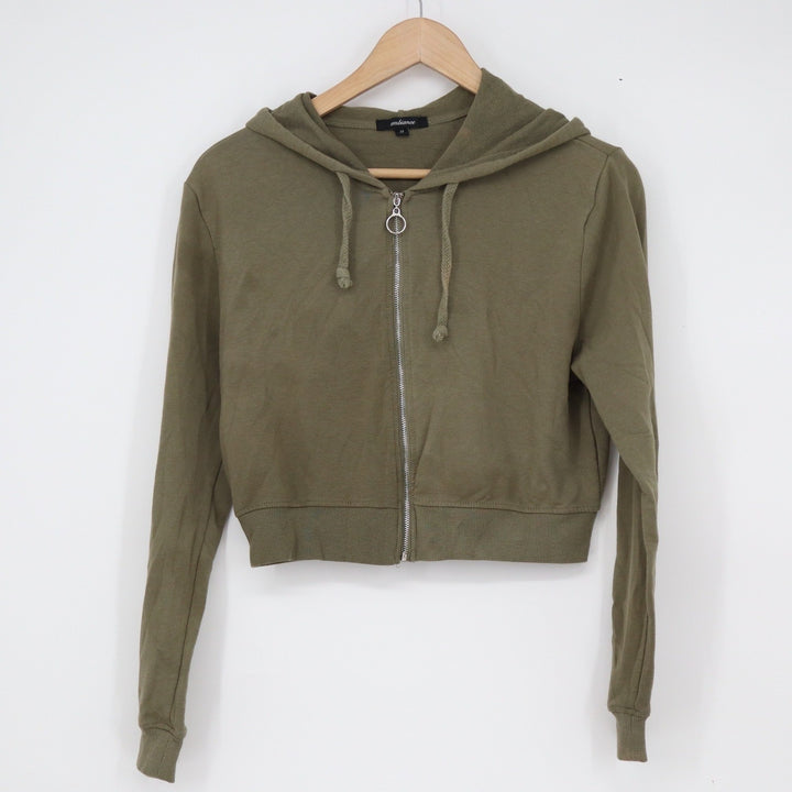 Ambiance Womens Olive Green Cropped Full Zip Hoodie Jacket Size M