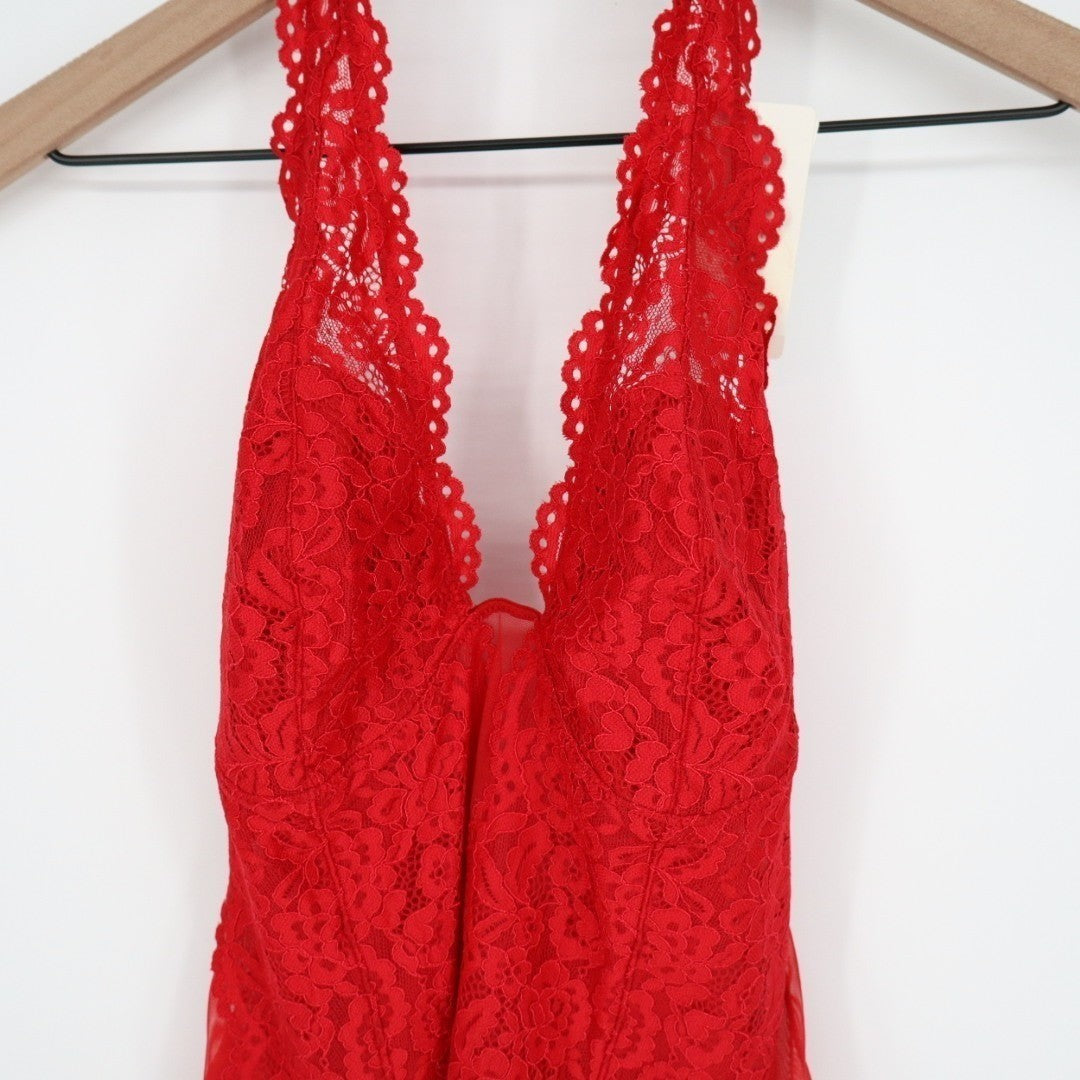 B.tempt'd by Wacoal Ciao Bella Halter Bodysuit Womens Large Red Floral Lace