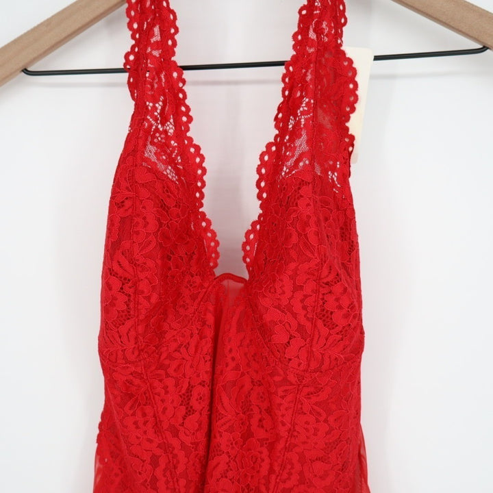 B.tempt'd by Wacoal Ciao Bella Halter Bodysuit Womens Large Red Floral Lace