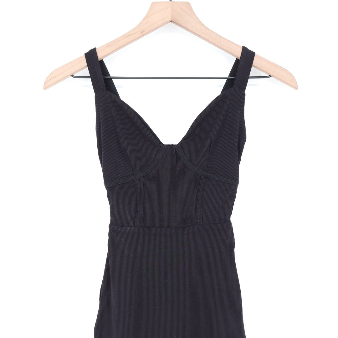 Naked Wardrobe Black Ribbed Corset Maxi Dress XS Tank Bodycon V-Neck