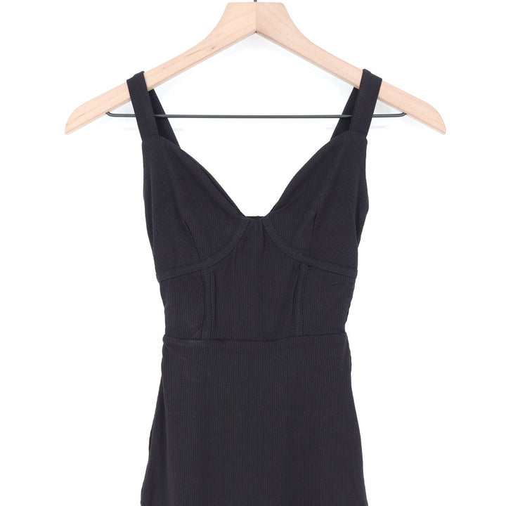 Naked Wardrobe Black Ribbed Corset Maxi Dress XS Tank Bodycon V-Neck
