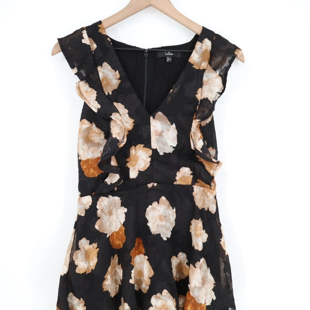 Lulus No Introductions Needed Maxi Dress Womens M Black Burnout Floral Tiered