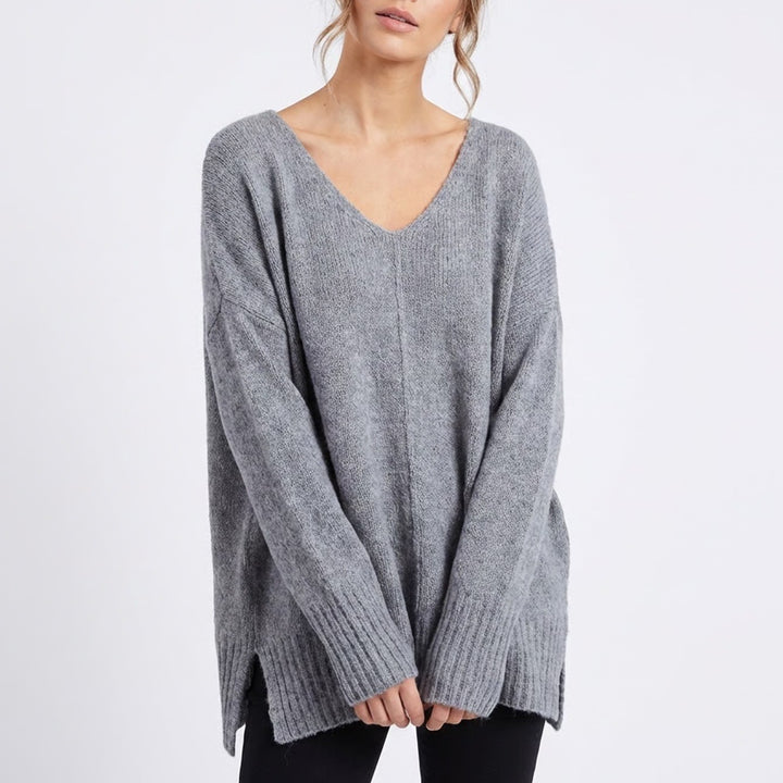 La Miel Sweater Womens Medium Gray Knit Ribbed High Low Hem Long Sleeve Pullover