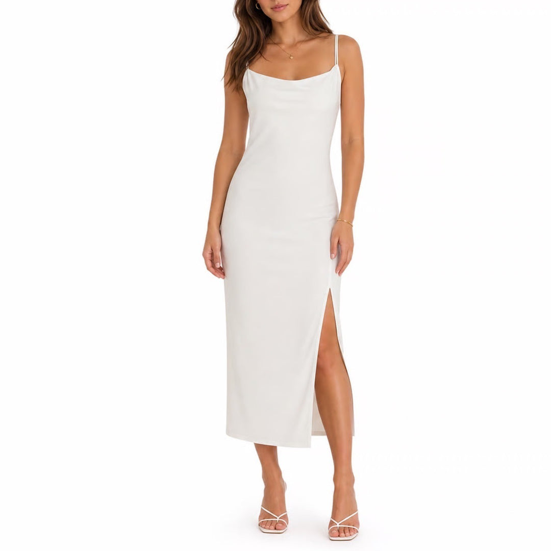 Popilush White Built-In Shapewear Slip Dress Midi Side Slits 3XL