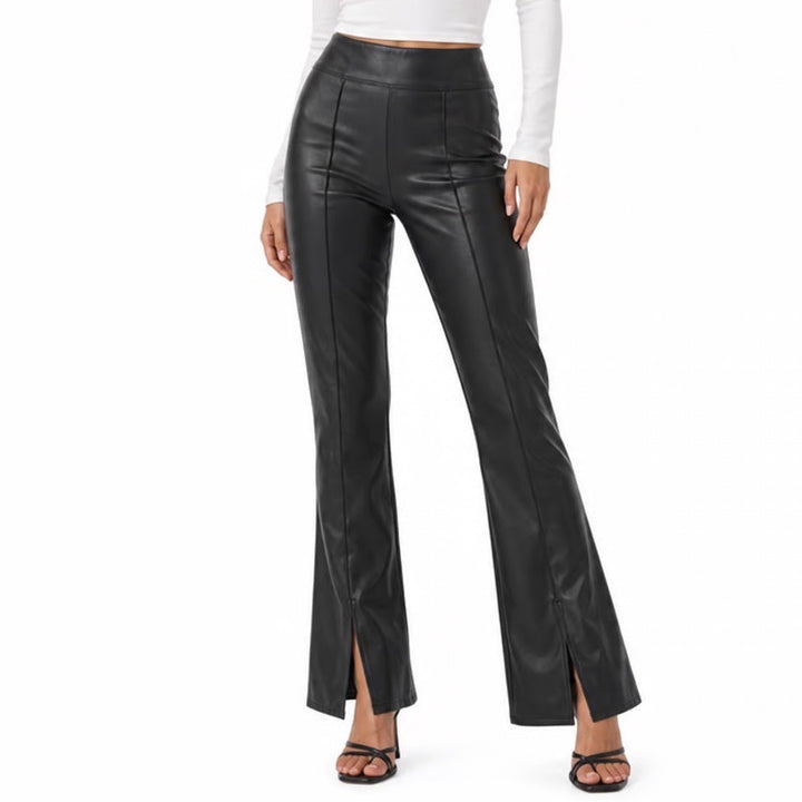 Abercrombie & Fitch Black Faux Leather High Rise Flare Slit Hem Pants Small