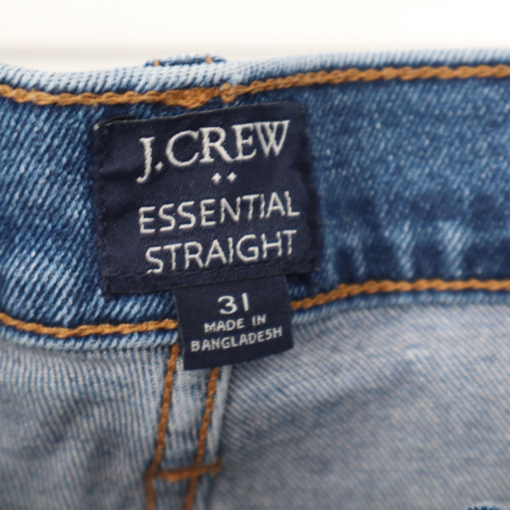 J.Crew Essential Straight Leg Jeans Medium Wash Raw Hem Size 31 Stretch Denim