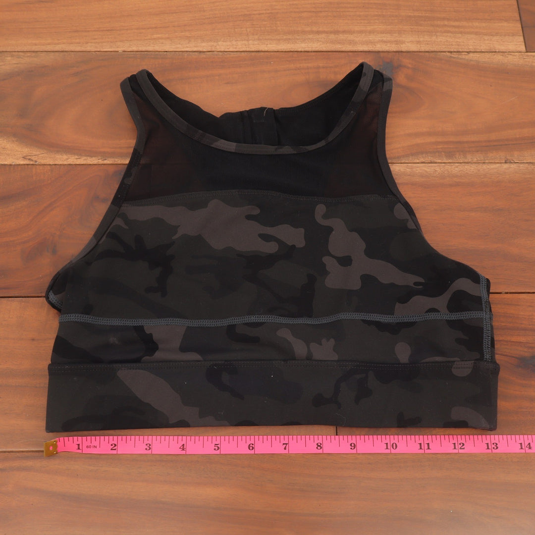 ZYIA Active Sports Bra Womens M Camo Mesh High Neck Black Racerback Excellent