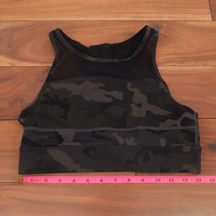 ZYIA Active Sports Bra Womens M Camo Mesh High Neck Black Racerback Excellent