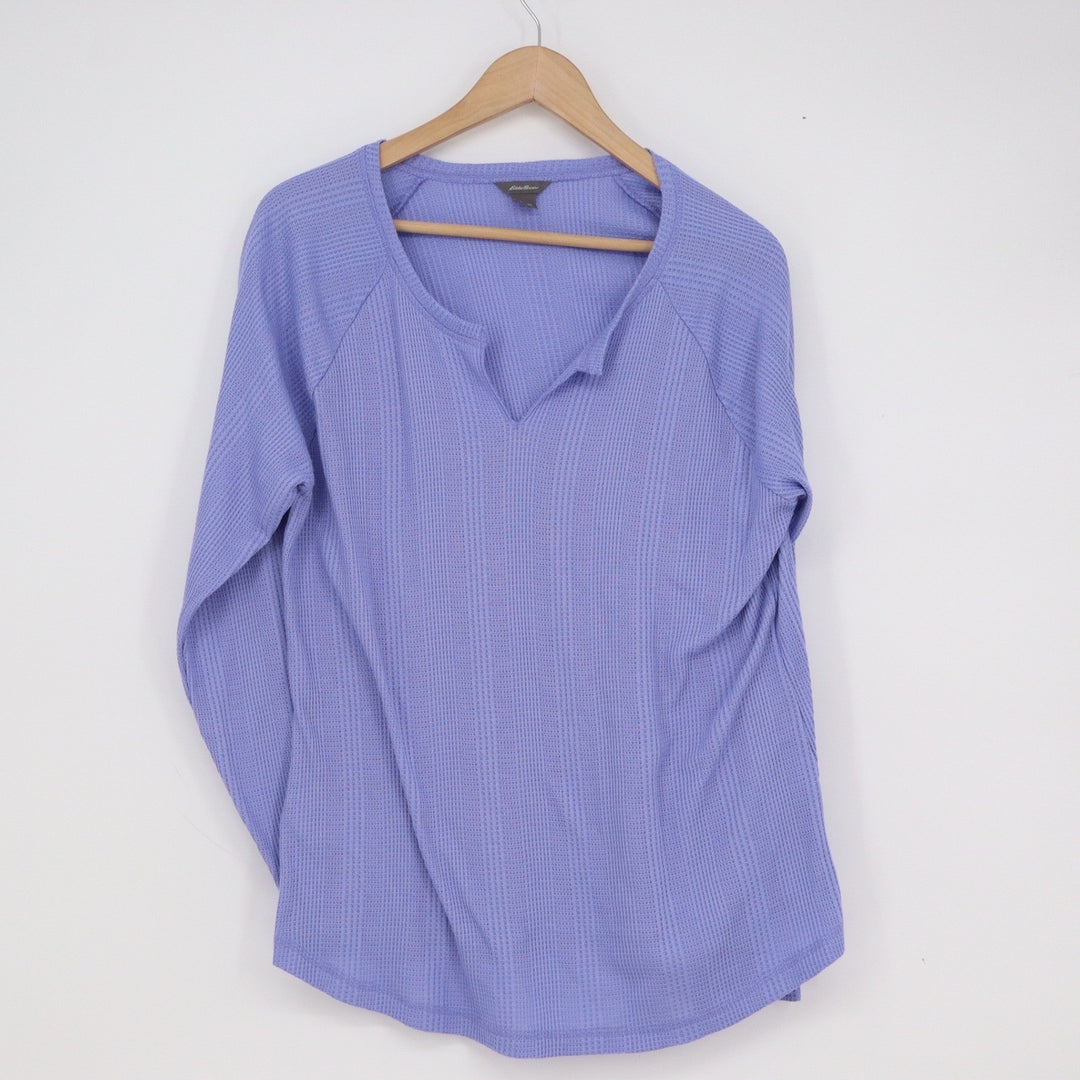 Eddie Bauer Womens XL Periwinkle Purple Waffle Knit Notched V-Neck Top