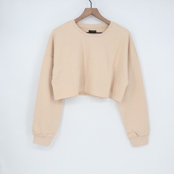 Naked Wardrobe Cropped Sweatshirt Tan Beige Raw Hem XL
