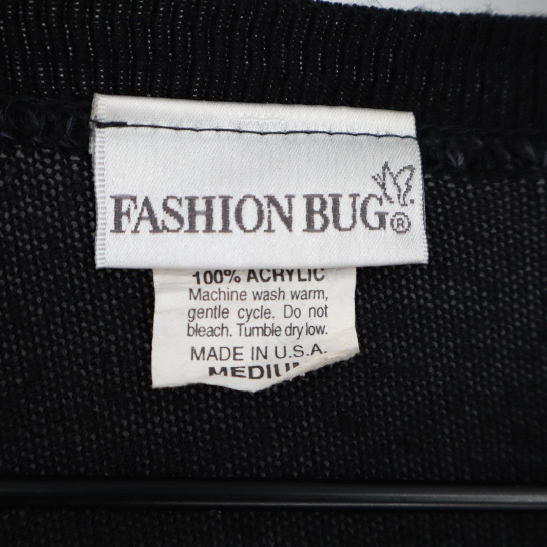 Fashion Bug Cardigan Sweater Womens Medium Black Knit Tie Front Crop Long Sleeve