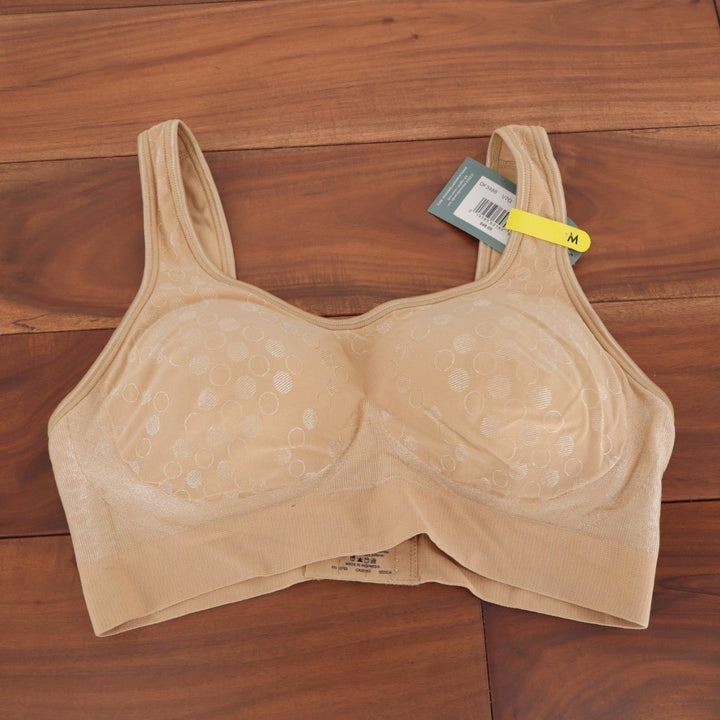 Bali Comfort Revolution Shaping Bra Womens M Nude Dot Stretch Padded Wirefree