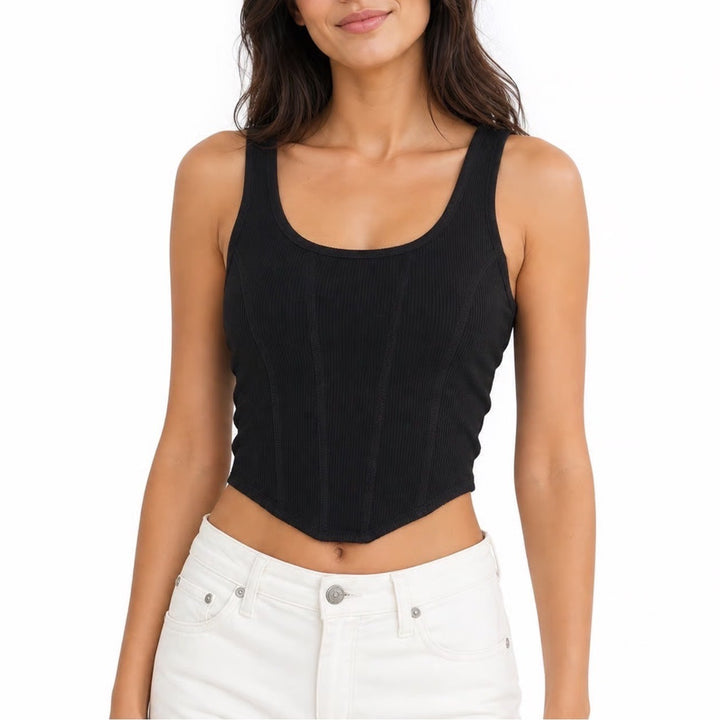 Bozzolo Black Ribbed Corset Style Crop Tank Top Small