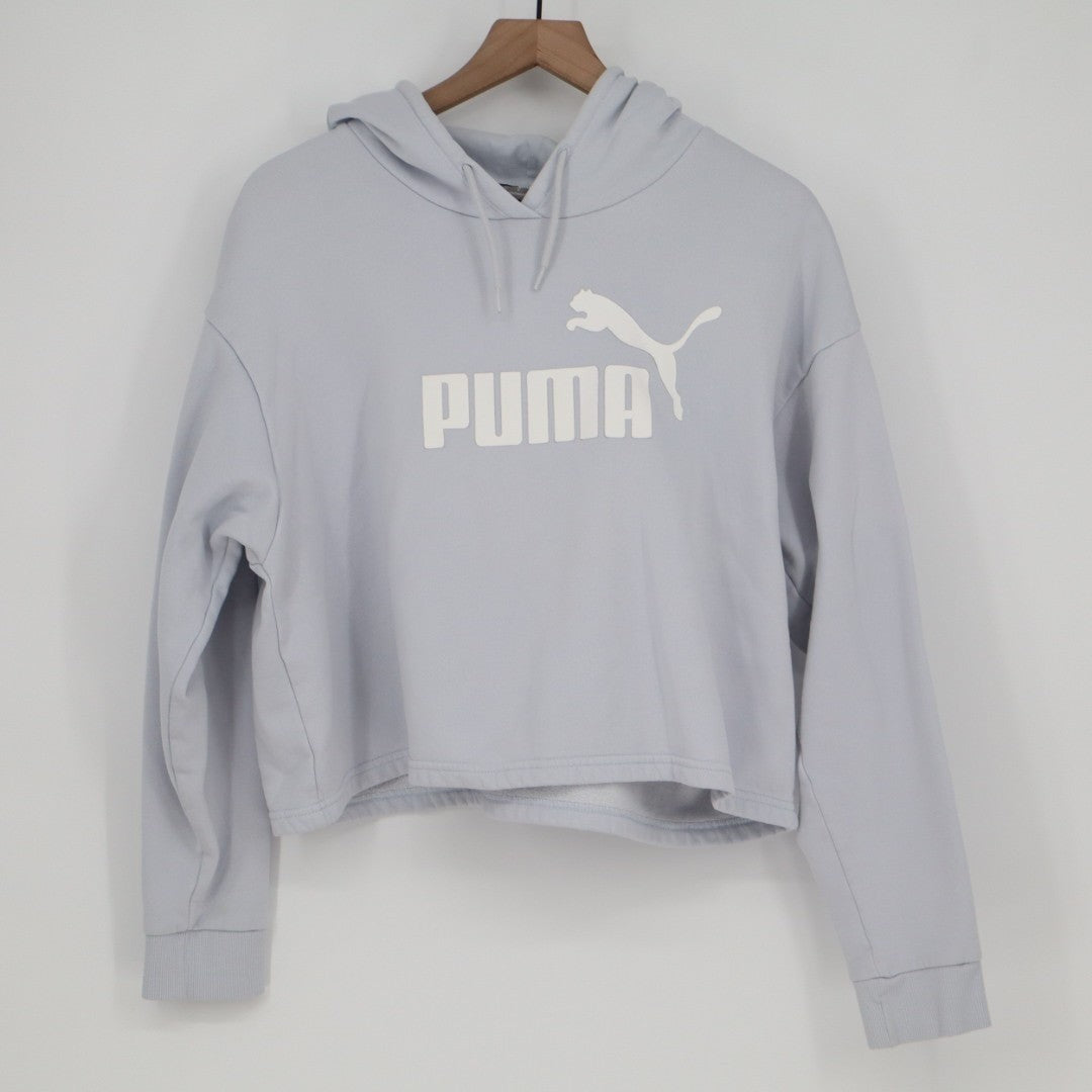 Puma Cropped Hoodie Womens Large Blue Fleece Long Sleeve Pullover Outdoor Wear