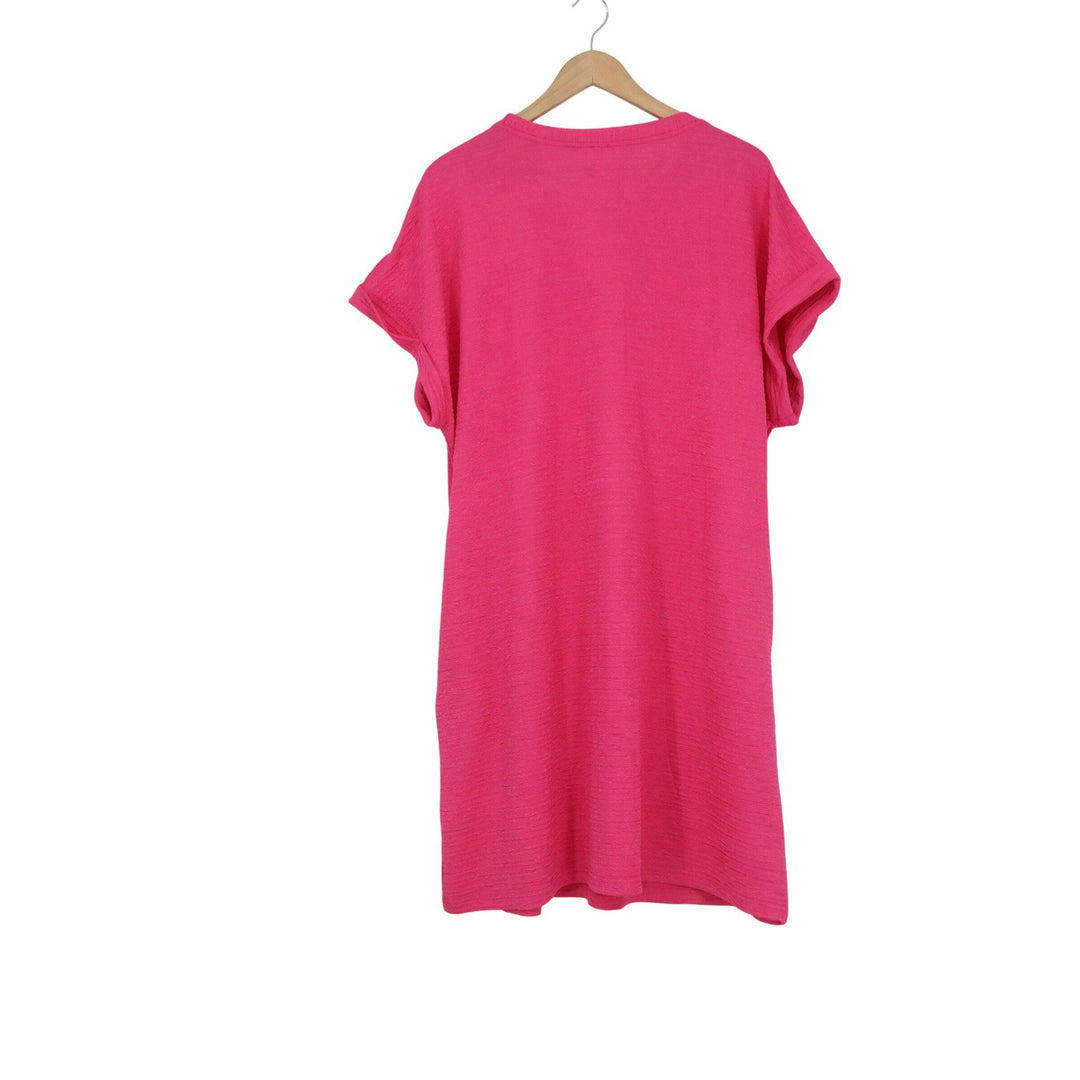 Evaless Hot Pink Textured Short Sleeve T-Shirt Dress Pockets Plus Size 2XL NEW