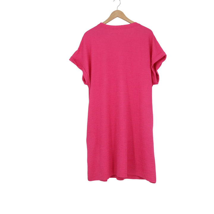 Evaless Hot Pink Textured Short Sleeve T-Shirt Dress Pockets Plus Size 2XL NEW