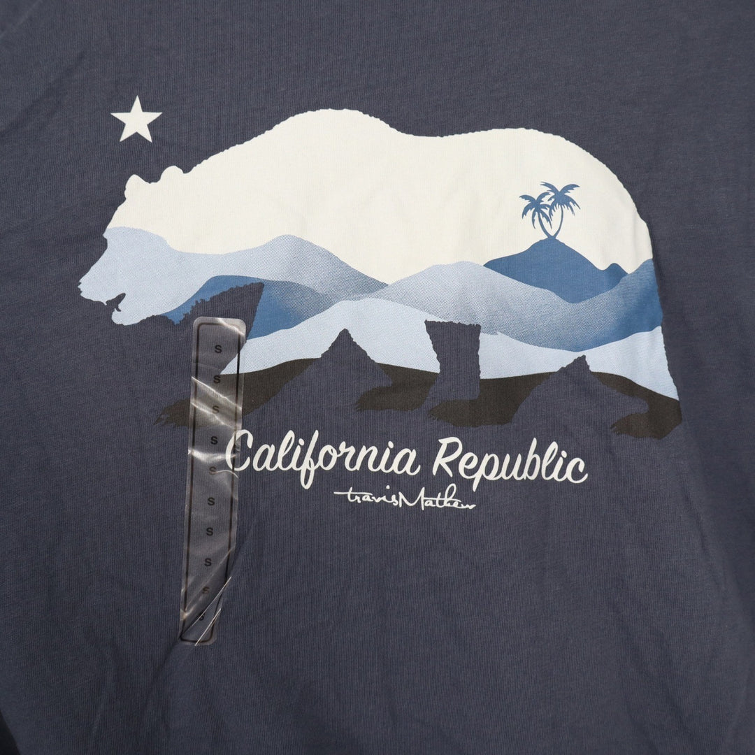 TravisMathew Mens Fog City 2.0 California Republic Bear Graphic T-Shirt Blue S