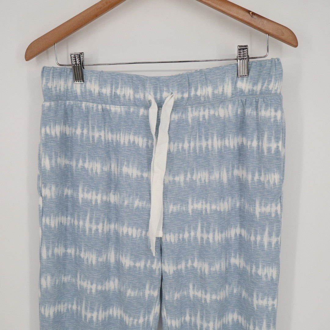 Roudelain 2-PC Pajamas Set Womens Large Blue White Striped Stretch High Low Hem