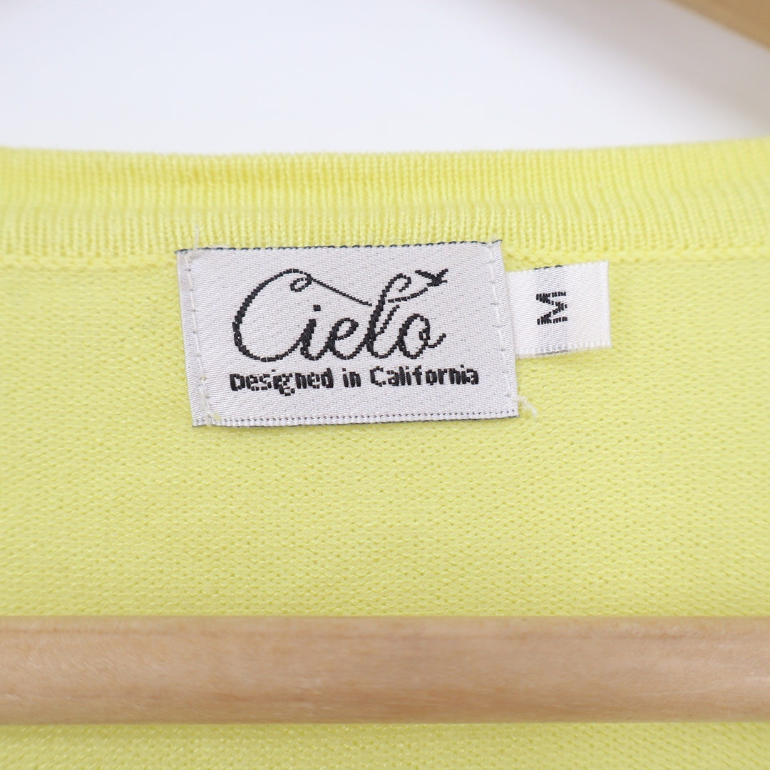 Cielo Womens Lemon Yellow V-Neck Button Front Cardigan Sweater Size M