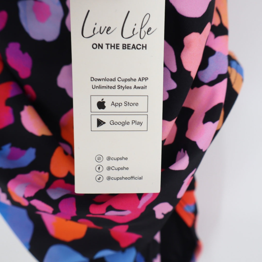 Cupshe Womens Neon Leopard Print One Piece Swimsuit Multicolor V-Neck Medium NEW